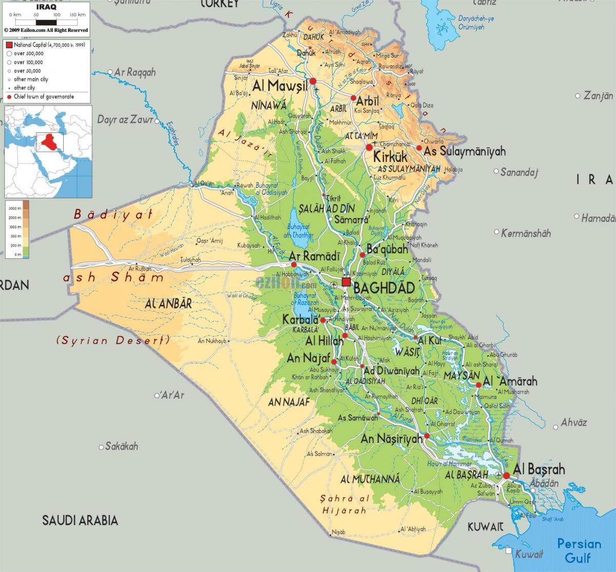 แผนที่ของอิรักสภาพภูมิศาสตร์